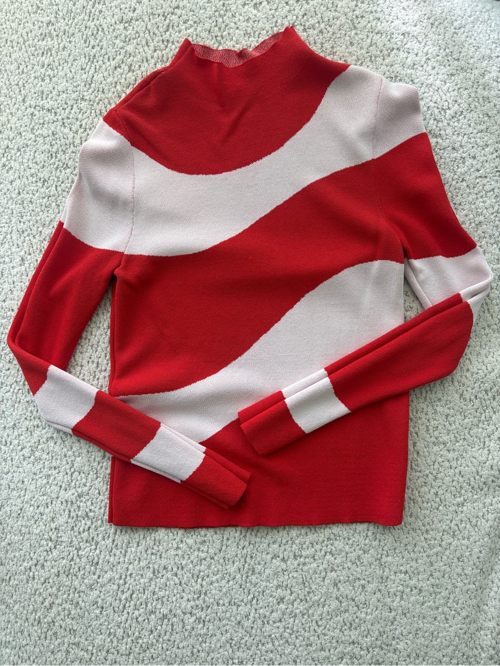 Mango Red & Light Pink Wave Mock Neck Sweater